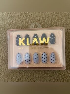 KLAW Lavish Salon Grade Instant Acrylic Blue Polka Dot Nails *Sailor*